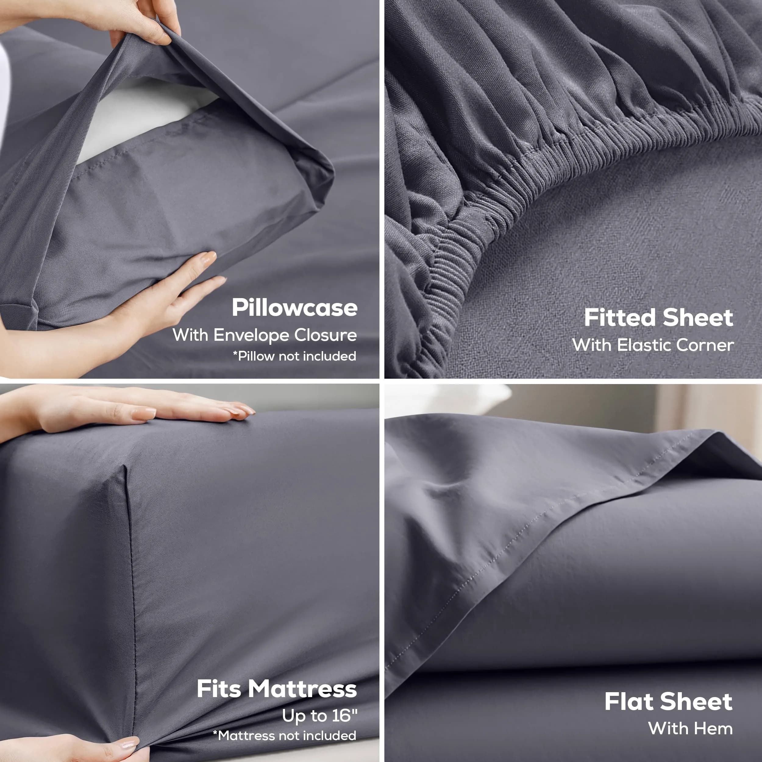 Utopia Bedding California King Sheets Set 4 Pieces 16" Deep Pocket Grey | Soft, Durable & Easy Care thumbnail 3