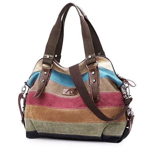 SNUG STAR Canvas Handbag Multi-Color Striped Lattice Cross Body Shoulder Purse Bag Tote for Women (Multi Color D) | Durable, Fashionable & Spacious thumbnail 1