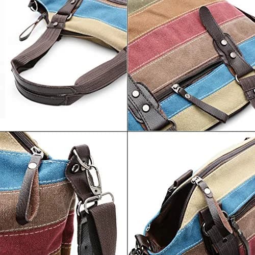 SNUG STAR Canvas Handbag Multi-Color Striped Lattice Cross Body Shoulder Purse Bag Tote for Women (Multi Color D) | Durable, Fashionable & Spacious thumbnail 2