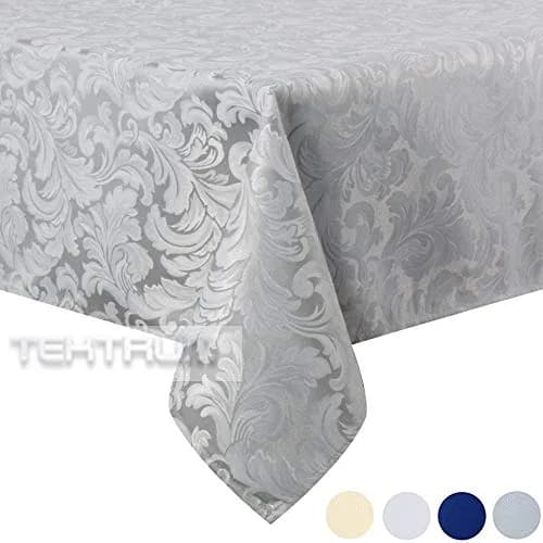 Tektrum 70 x 70 inch Square Damask Jacquard Tablecloth Waterproof Spill Proof Stain Resistant Wrinkle Free Heavy Duty (Silver Gray) thumbnail 6