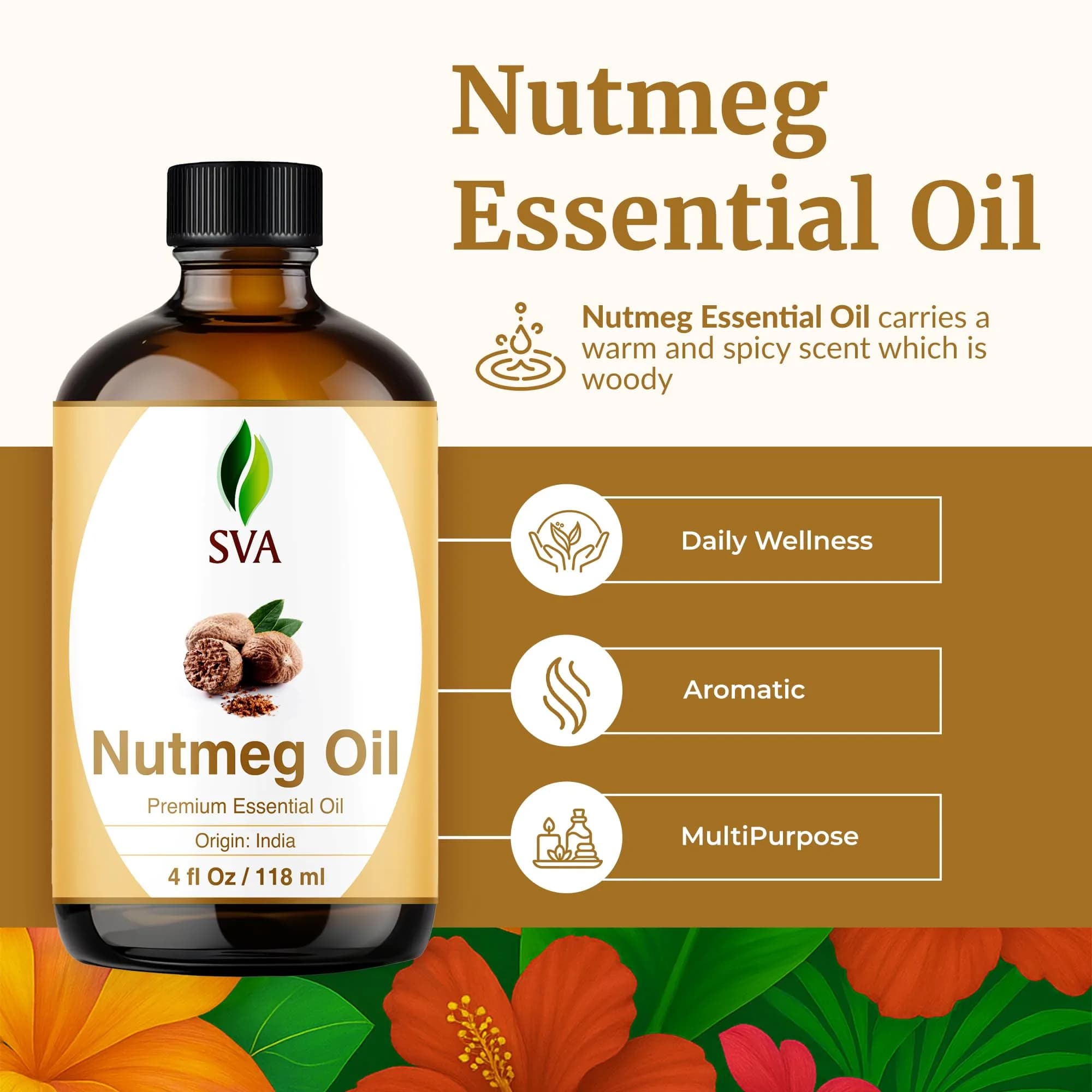 SVA ORGANICS Nutmeg Essential Oil, 4 Fl Oz (118 mL) - Pure & Natural - view 2