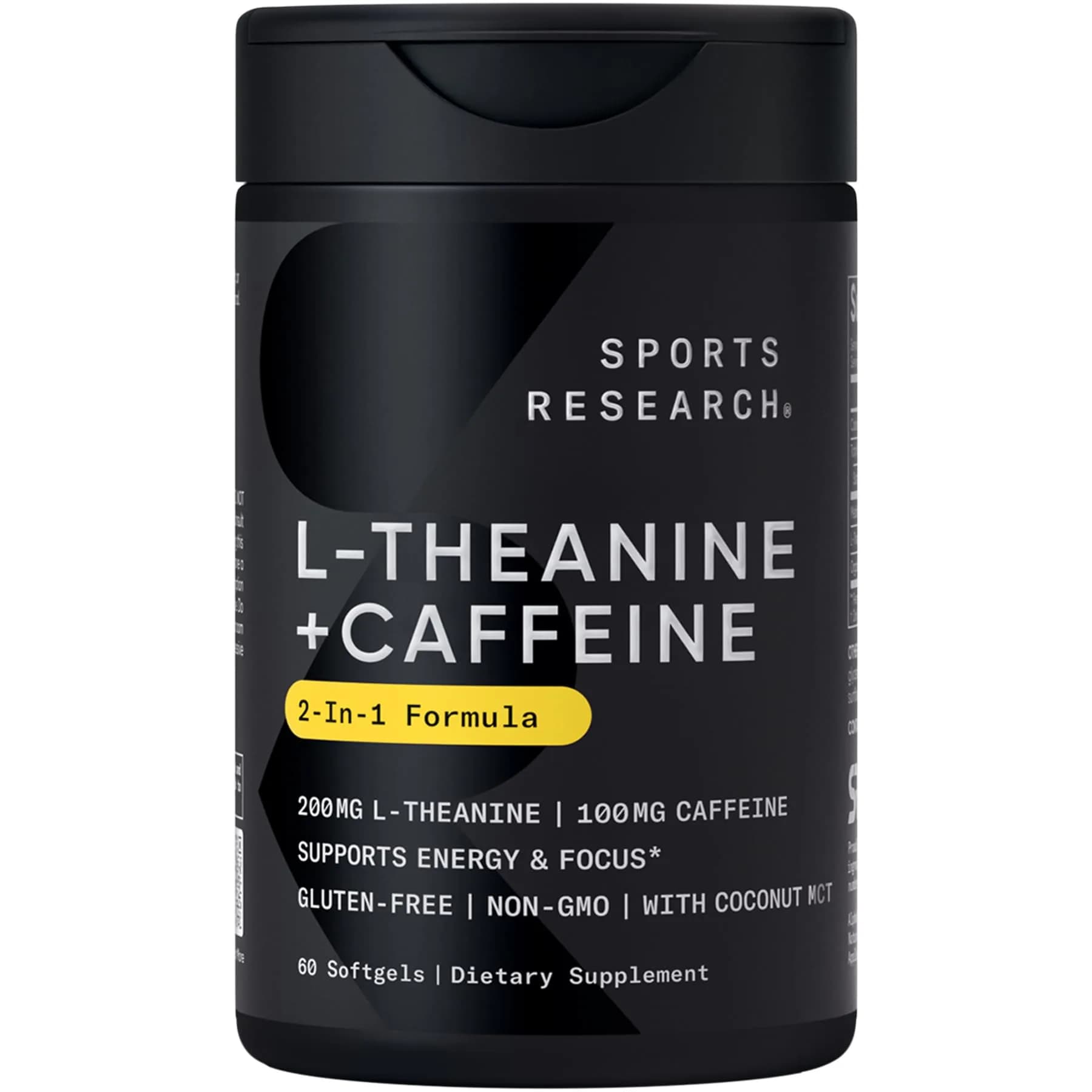 Sports Research L-Theanine + Caffeine Nootropic Supplement 60 Softgels | Natural Energy & Focus Support