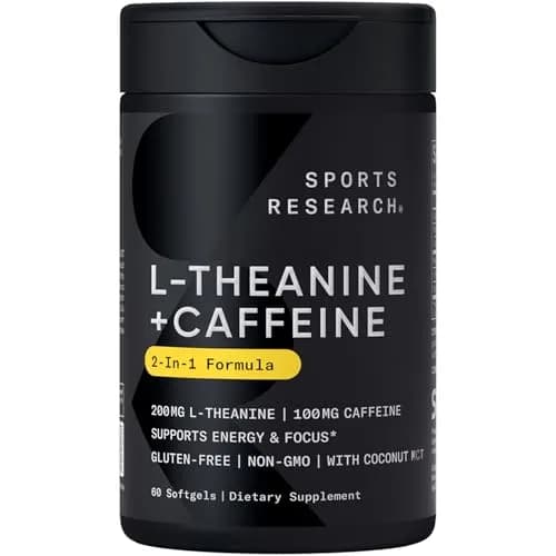 Sports Research L-Theanine + Caffeine Nootropic Supplement 60 Softgels | Natural Energy & Focus Support thumbnail 1