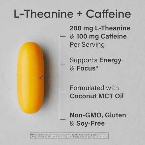Sports Research L-Theanine + Caffeine Nootropic Supplement 60 Softgels | Natural Energy & Focus Support thumbnail 2