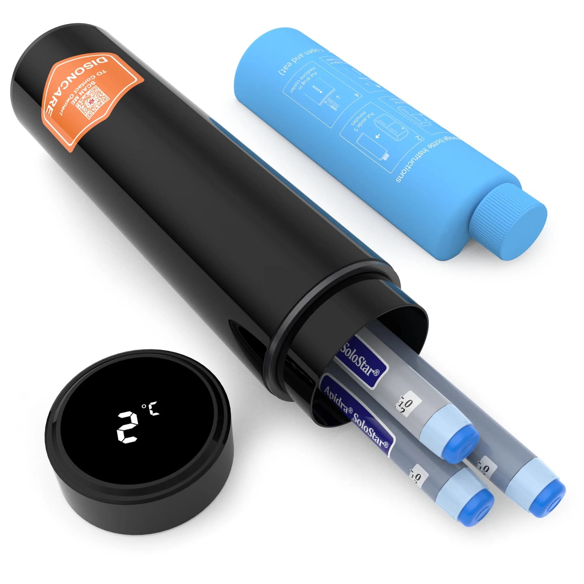 DISONCARE Odyssey Series Insulin Cooler Travel Case with Temp Display & QR ID, 2-3 Pens, 60H Cold, Black | TSA Approved - main product image