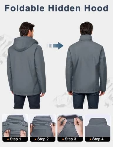 Little Donkey Andy Men's Waterproof Rain Jacket Gray | Lightweight, Waterproof & Windproof (70-120c) thumbnail 4