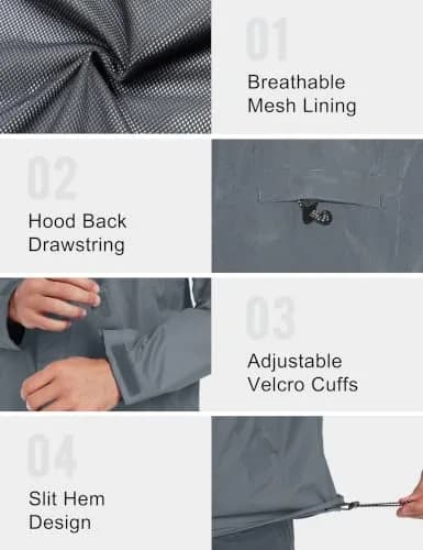 Little Donkey Andy Men's Waterproof Rain Jacket Gray | Lightweight, Waterproof & Windproof (70-120c) thumbnail 6