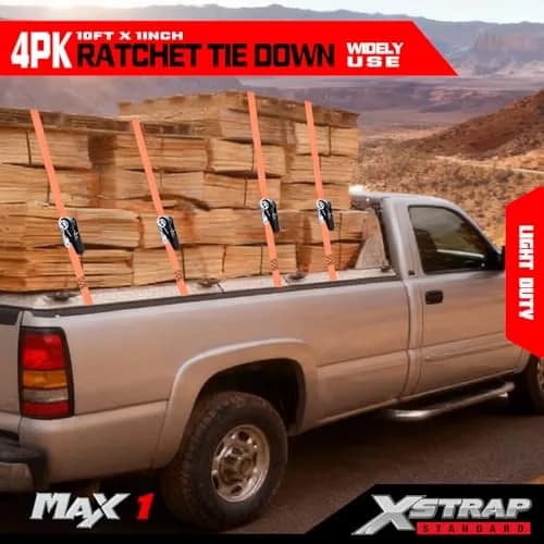 XSTRAP STANDARD 4-PK Ratchet Tie Down Straps, 1" x 10ft, Orange | Heavy Duty Cargo Straps with Alloy S-Hooks thumbnail 6