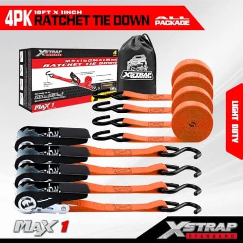 XSTRAP STANDARD 4-PK Ratchet Tie Down Straps, 1" x 10ft, Orange | Heavy Duty Cargo Straps with Alloy S-Hooks thumbnail 7