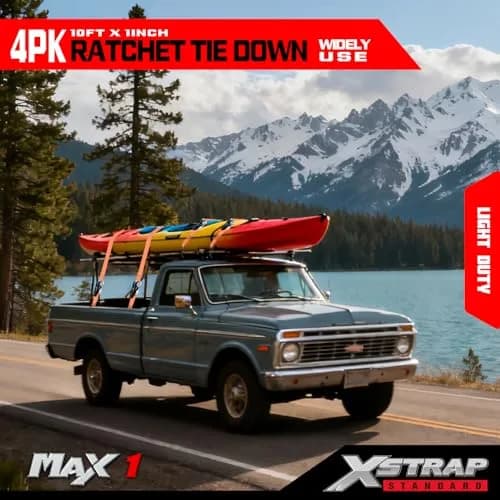 XSTRAP STANDARD 4-PK Ratchet Tie Down Straps, 1" x 10ft, Orange | Heavy Duty Cargo Straps with Alloy S-Hooks thumbnail 2