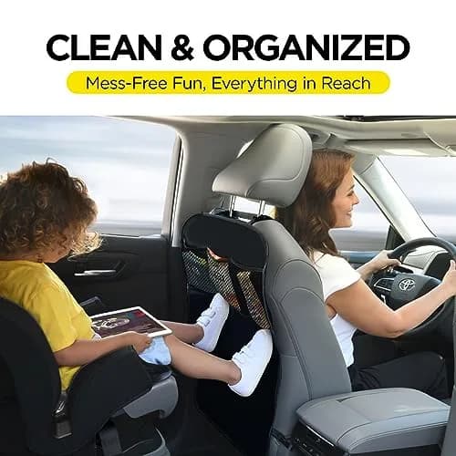 lebogner Back Seat Cover For Kids + 3 Pocket Storage Organizer, 2 Pack Waterproof Kick Mats | Protects Car Interior from Dirt & Mud thumbnail 4