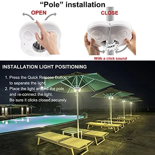 HONWELL Patio Umbrella Light 12-Color Cordless LED Battery Operated | 250 Lumens, Waterproof, Remote Control (49mm Diameter) thumbnail 5