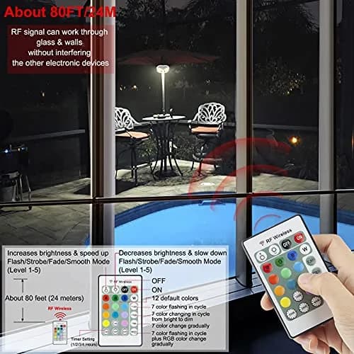 HONWELL Patio Umbrella Light 12-Color Cordless LED Battery Operated | 250 Lumens, Waterproof, Remote Control (49mm Diameter) thumbnail 3