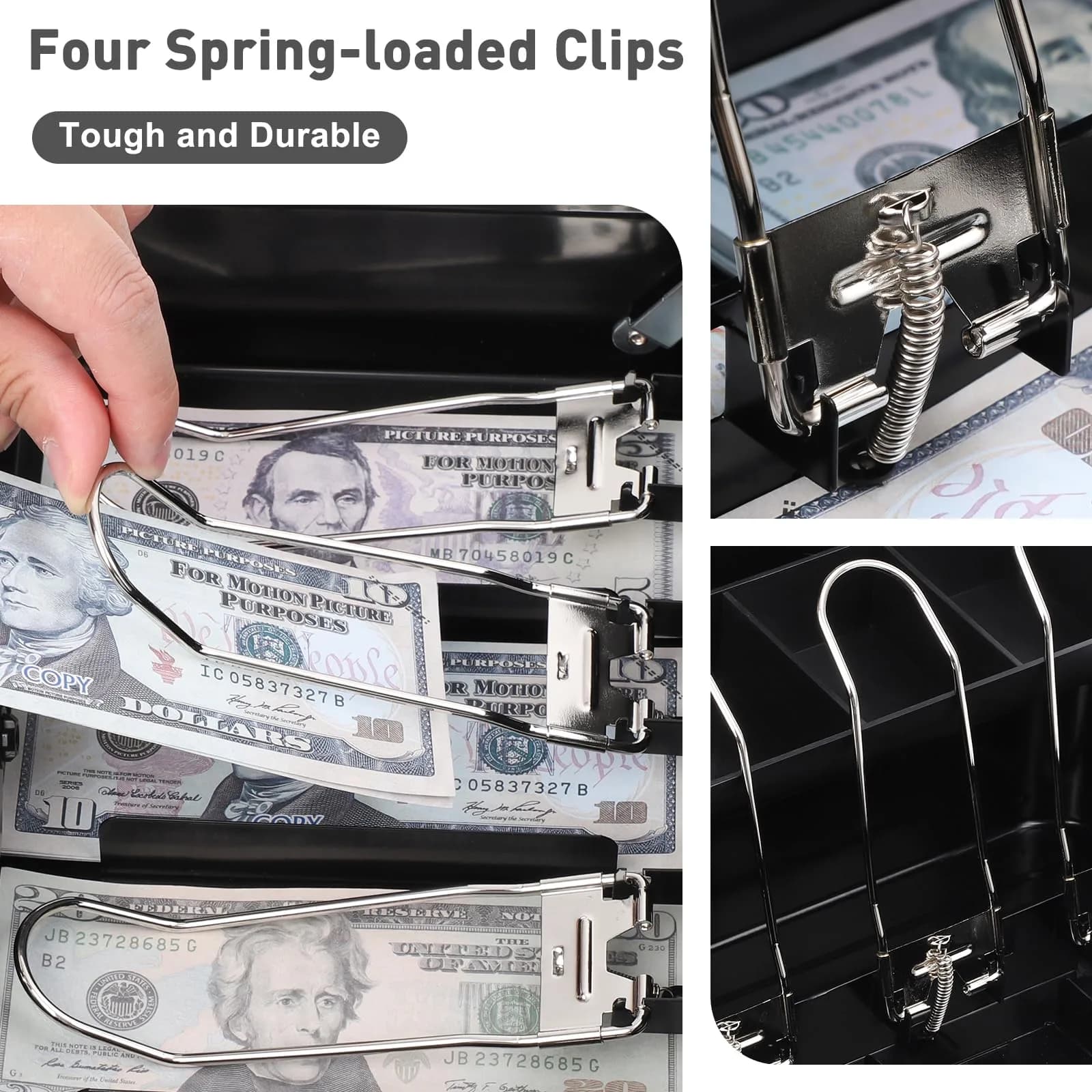 KYODOLED Metal Cash Box with Combination Lock & Spring Clips, 11.8" Black | Secure Storage for Yard Sales & Small Businesses - view 2