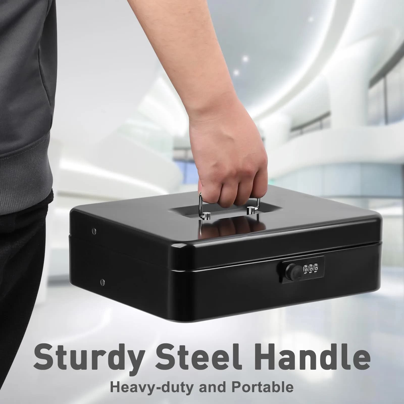 KYODOLED Metal Cash Box with Combination Lock & Spring Clips, 11.8" Black | Secure Storage for Yard Sales & Small Businesses - view 4