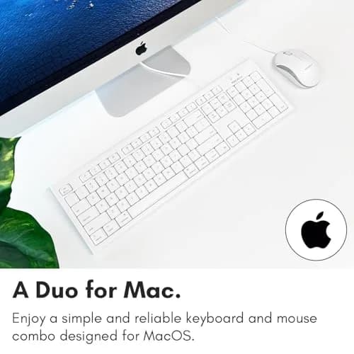 Macally QKEYCOMBO Full Size USB Wired Mac Keyboard and Mouse Combo with Numeric Keypad & Apple Shortcuts 2.27 kg (5 lb) | Ergonomic Design for Mac Computers thumbnail 2