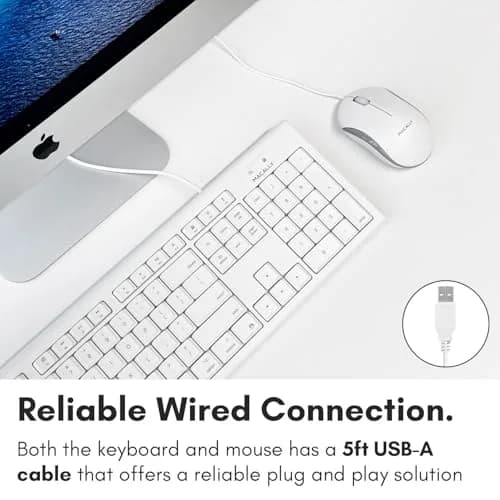 Macally QKEYCOMBO Full Size USB Wired Mac Keyboard and Mouse Combo with Numeric Keypad & Apple Shortcuts 2.27 kg (5 lb) | Ergonomic Design for Mac Computers thumbnail 3