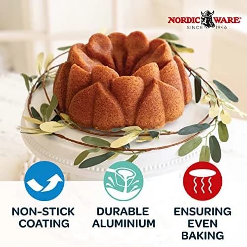 Nordic Ware Magnolia Bundt 10 Cup Toffee | Intricate Cast Aluminum Cake Pan thumbnail 3