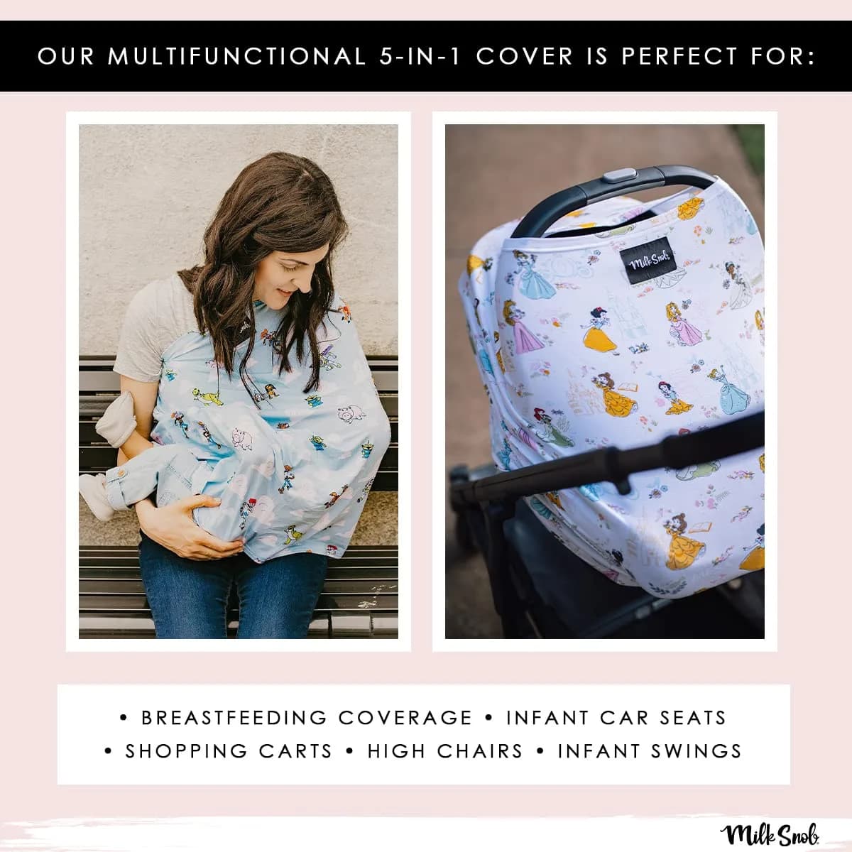 Milk Snob Original Disney 5-in-1 Cover Mickey Mouse Sketch, 1 Count | Breathable Rayon Blend for Car Seats, Nursing, Shopping Carts, High Chairs - view 4