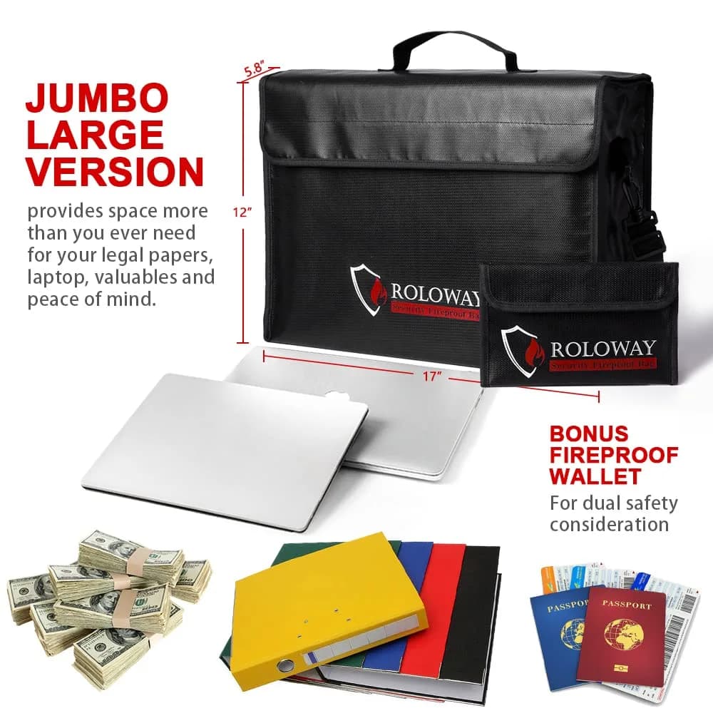 ROLOWAY Fireproof Document Bag 42cm (17 x 12 x 5.8 inches) | Water Resistant, Non-Itchy Silicone Coating - view 2