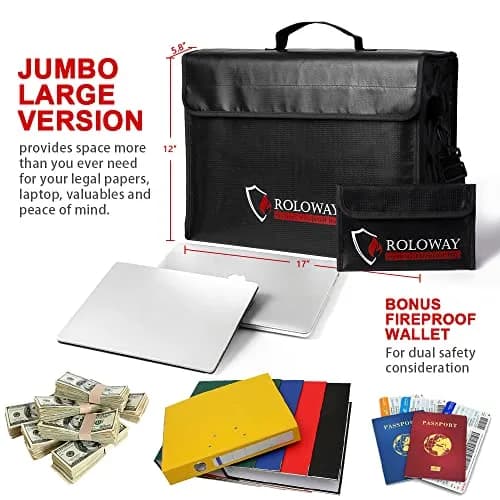 ROLOWAY Fireproof Document Bag 42cm (17 x 12 x 5.8 inches) | Water Resistant, Non-Itchy Silicone Coating thumbnail 2