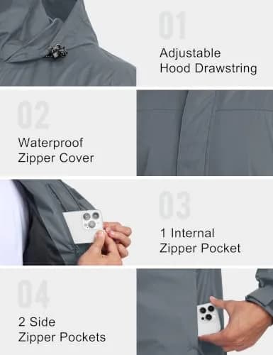 Little Donkey Andy Men's Waterproof Rain Jacket Gray Large | Breathable & Windproof thumbnail 5