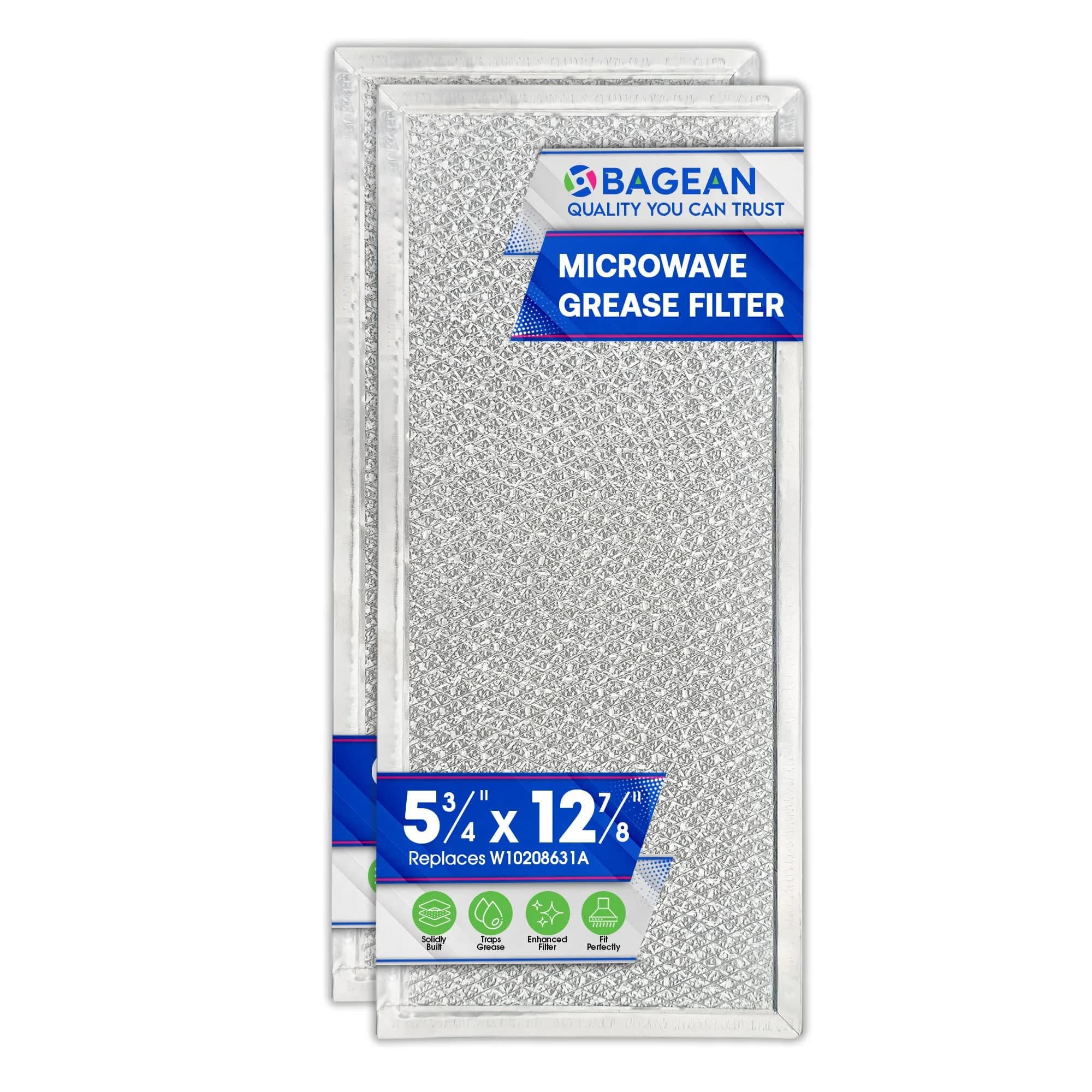 Bagean Microwave Grease Filter 33cm (12.9") x 15cm (5.8") Replacement for Whirlpool W10208631A | 2-Pack Aluminum Mesh — Grey