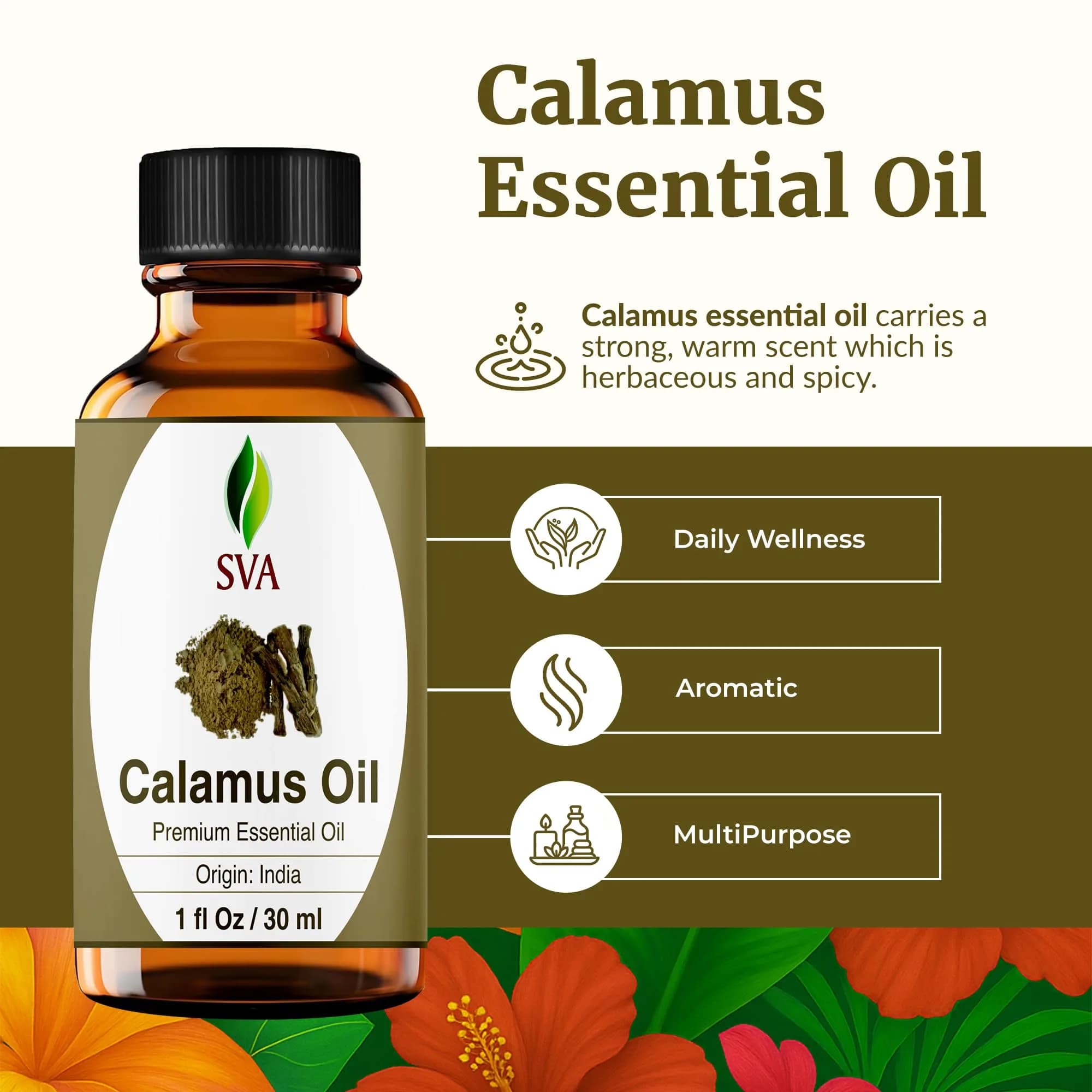 SVA ORGANICS Calamus Essential Oil 1 Fl Oz (30 ml) | Pure & Natural Aroma Oil - view 2