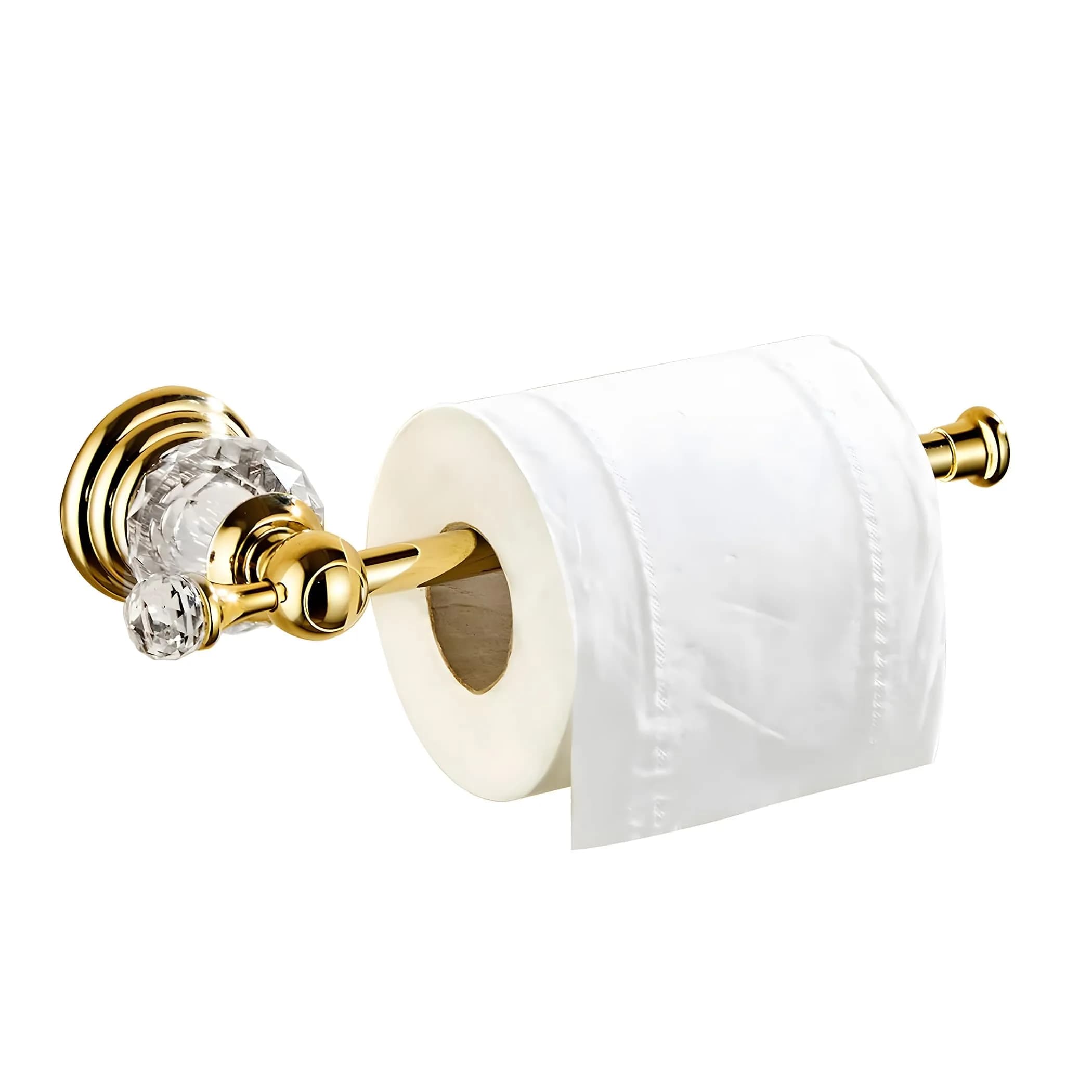 BATHSIR Crystal Toilet Paper Holder Gold Toilet Roll Holder Modern Bathroom Accessories Zinc Alloy Tissue Hanger Wall Mounted | Contemporary Style — Gold