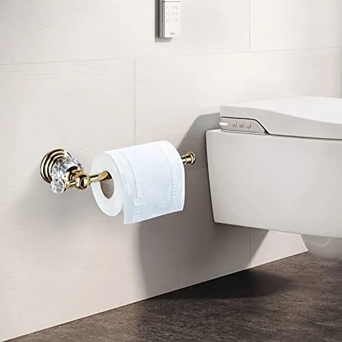 BATHSIR Crystal Toilet Paper Holder Gold Toilet Roll Holder Modern Bathroom Accessories Zinc Alloy Tissue Hanger Wall Mounted | Contemporary Style thumbnail 2