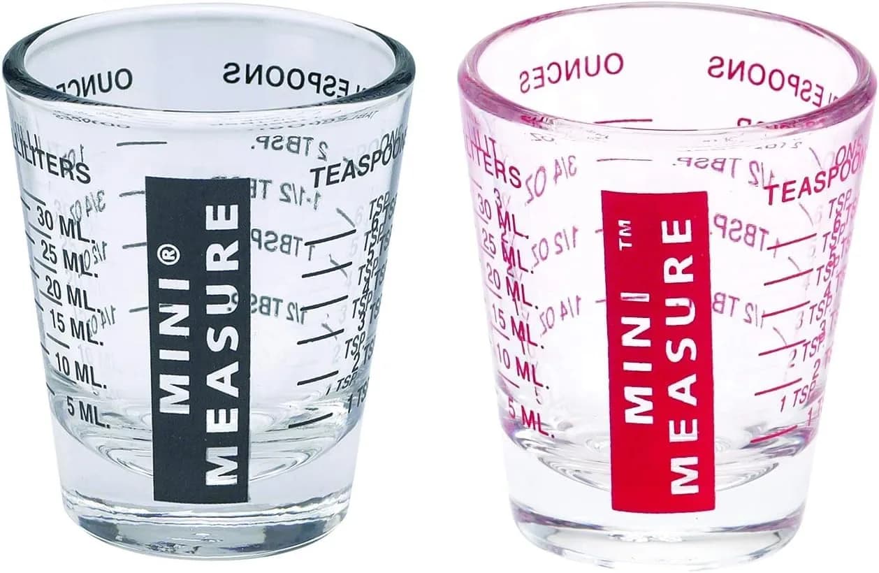 Kolder Mini Measure Set of 2 | 20-Increment Glass Shot Glass for Liquid & Dry Ingredients — Set of 2