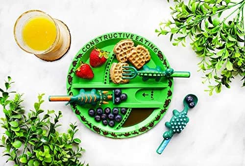 Constructive Eating Dinosaur Plate and Utensils Set | Toddler Dinnerware with Divided Plates (1 Plate, 3 Utensils) thumbnail 9