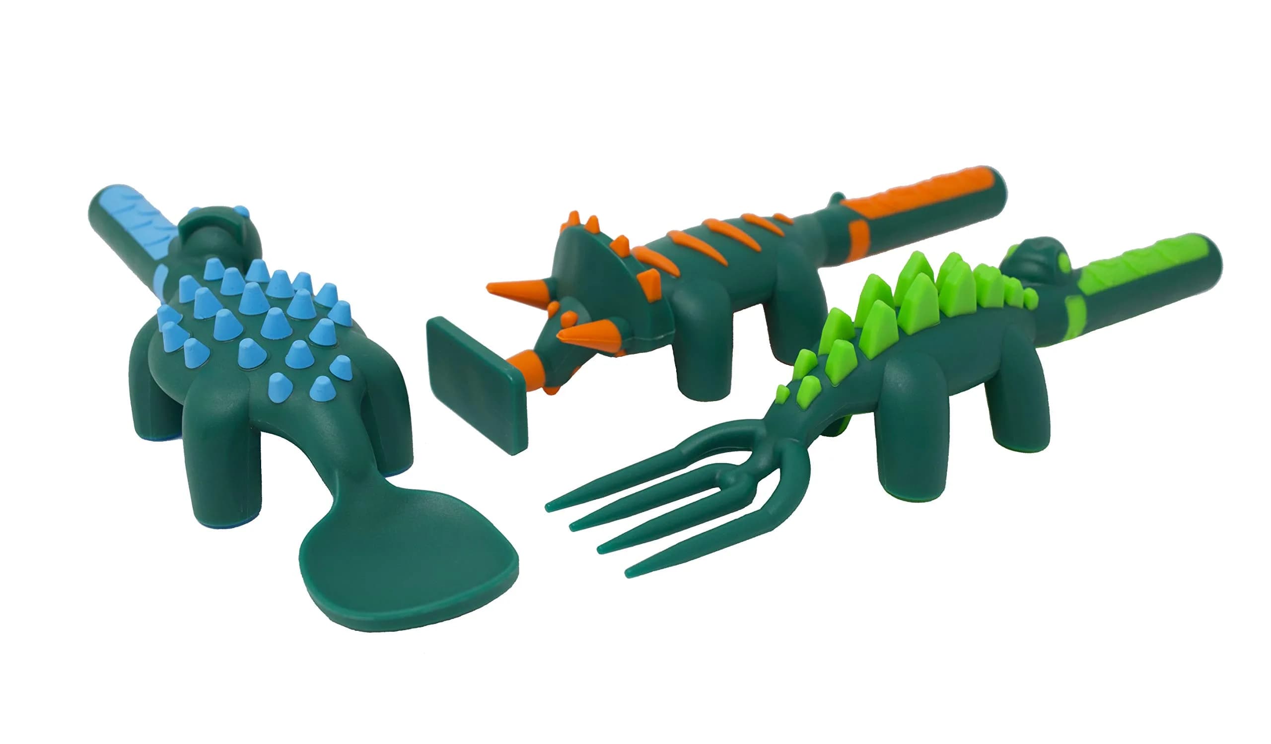 Constructive Eating Dino Toddler Plate and Utensils Set - Green, USA-Made with Divided Plates - view 4