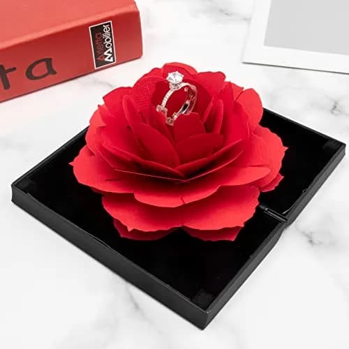 wonuu Pop Up Rose Engagement Ring Box | Black Resin Holder for Proposal, Wedding, Gift (12cm x 6.8cm x 2cm) thumbnail 2