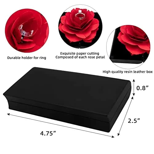 wonuu Pop Up Rose Engagement Ring Box | Black Resin Holder for Proposal, Wedding, Gift (12cm x 6.8cm x 2cm) thumbnail 3