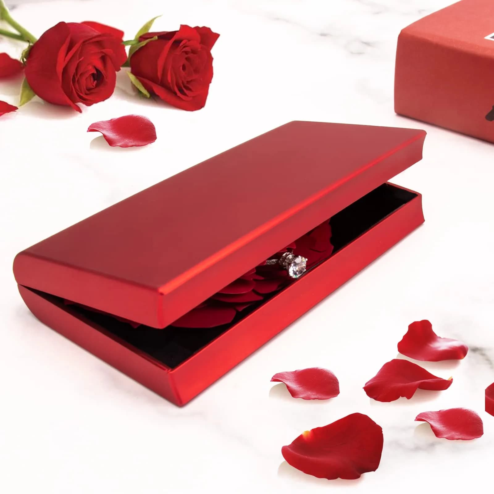 wonuu Pop Up Rose Engagement Ring Box | Surprise Jewelry Storage Holder for Women (Red, 12cm x 6.8cm x 2cm) - view 4