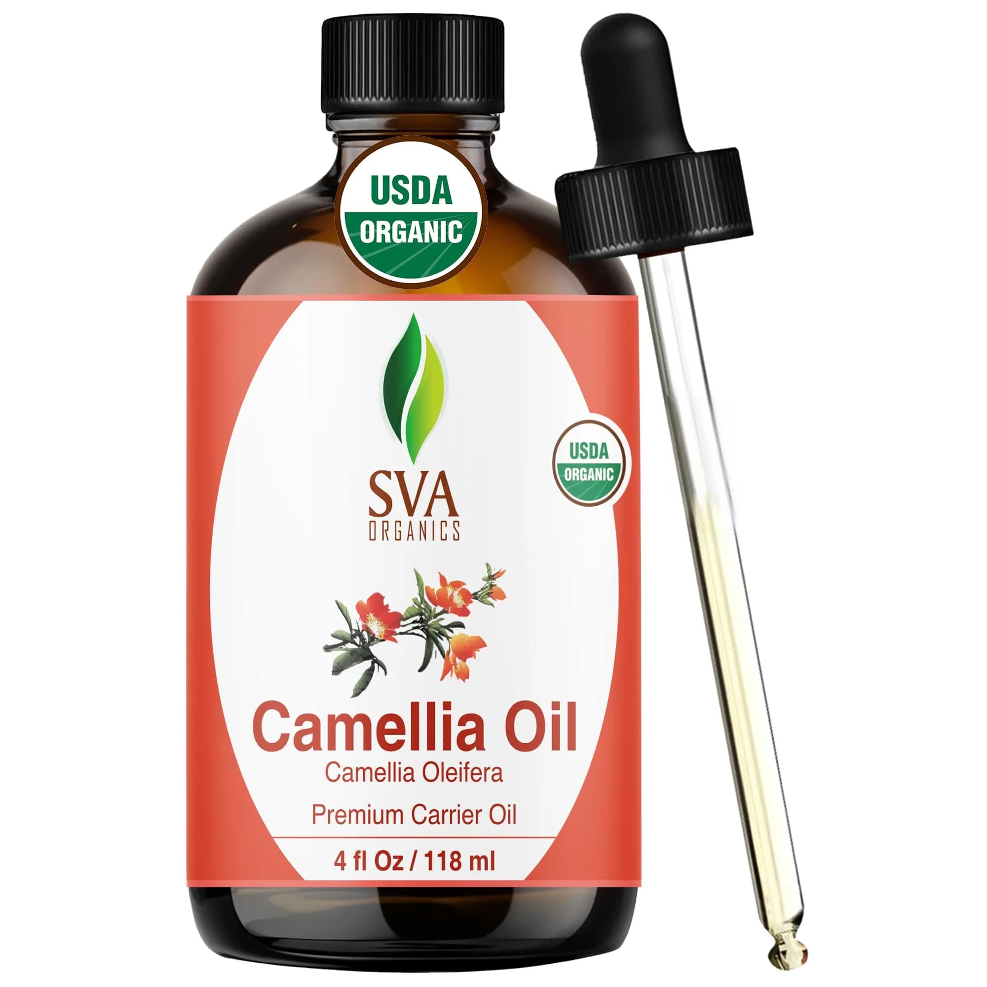 SVA ORGANICS Camellia Seed Carrier Oil 4 Fl Oz (118 mL) - Pure & Natural for Skin & Hair - main product image
