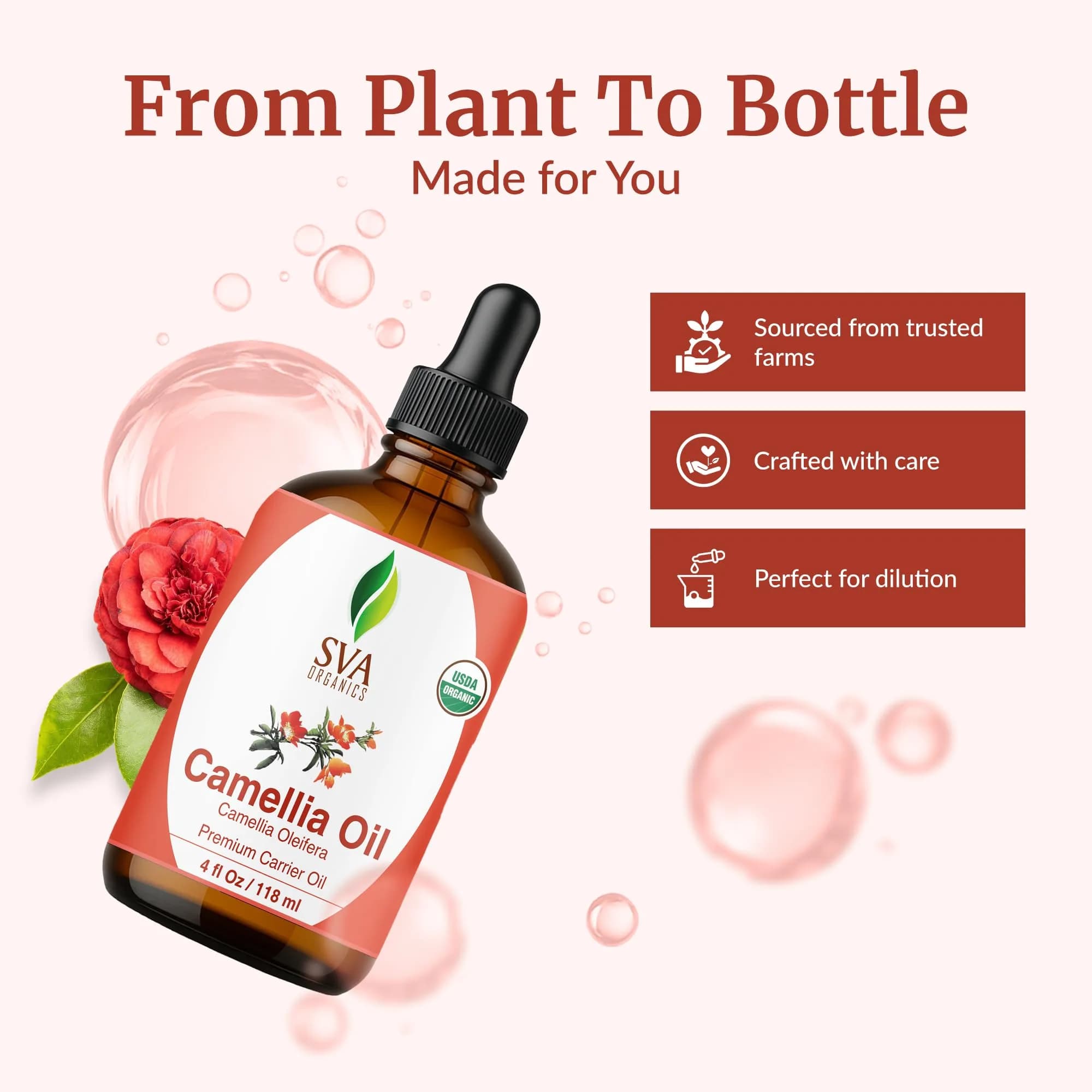 SVA ORGANICS Camellia Seed Carrier Oil 4 Fl Oz (118 mL) - Pure & Natural for Skin & Hair - view 4