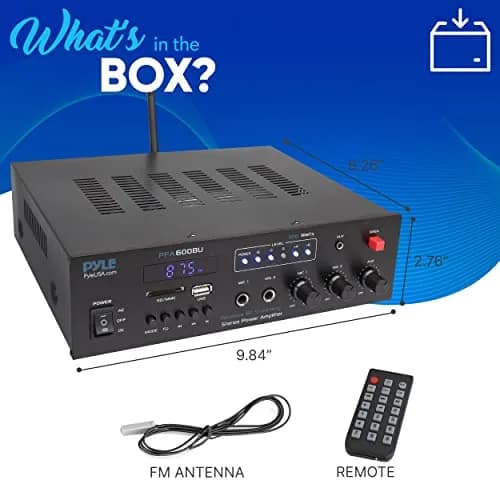 Pyle 300W Bluetooth Karaoke Amplifier - 2-Channel PA System with FM Radio, USB/SD, 2 Mic Inputs, Siren Alarm, 12V Power Option, Remote Control | PFA600BU thumbnail 6