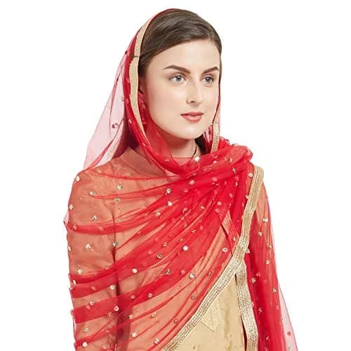 DUPATTA BAZAAR Embellished Red & Gold Net Dupatta 2.4m (8ft) | Party & Festive Wear thumbnail 4