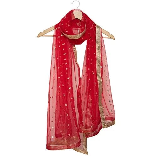 DUPATTA BAZAAR Embellished Red & Gold Net Dupatta 2.4m (8ft) | Party & Festive Wear thumbnail 5