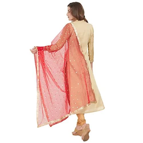 DUPATTA BAZAAR Embellished Red & Gold Net Dupatta 2.4m (8ft) | Party & Festive Wear thumbnail 3