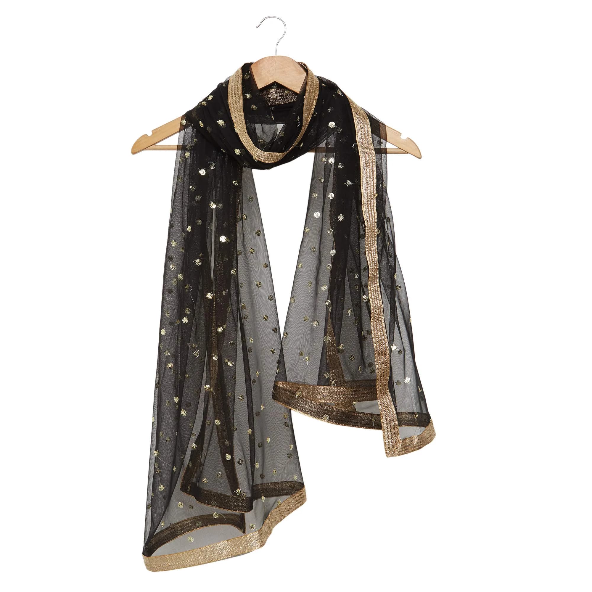 DUPATTA BAZAAR Embellished Black & Gold Net Dupatta 2.4m (7.87ft) | Party & Festive Wear - view 5