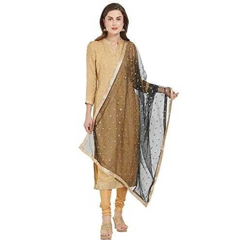 DUPATTA BAZAAR Embellished Black & Gold Net Dupatta 2.4m (7.87ft) | Party & Festive Wear thumbnail 1