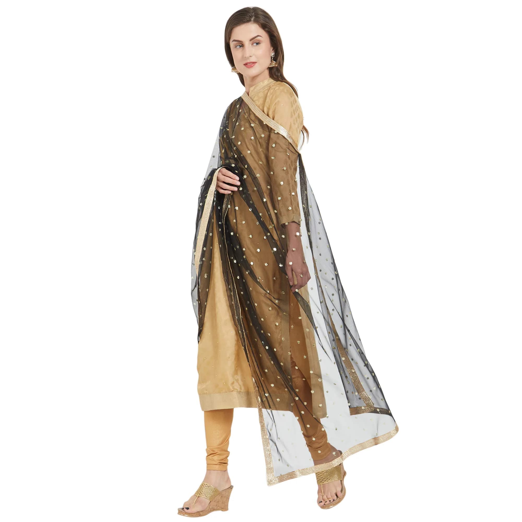 DUPATTA BAZAAR Embellished Black & Gold Net Dupatta 2.4m (7.87ft) | Party & Festive Wear - view 2