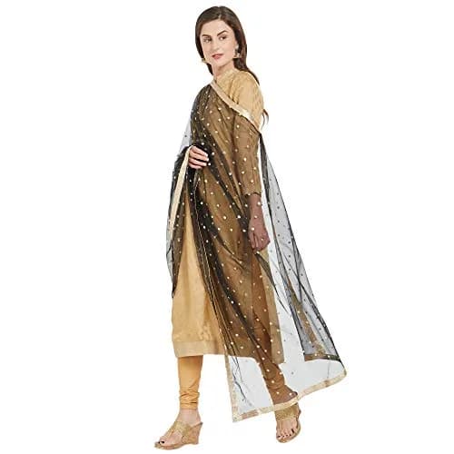 DUPATTA BAZAAR Embellished Black & Gold Net Dupatta 2.4m (7.87ft) | Party & Festive Wear thumbnail 2