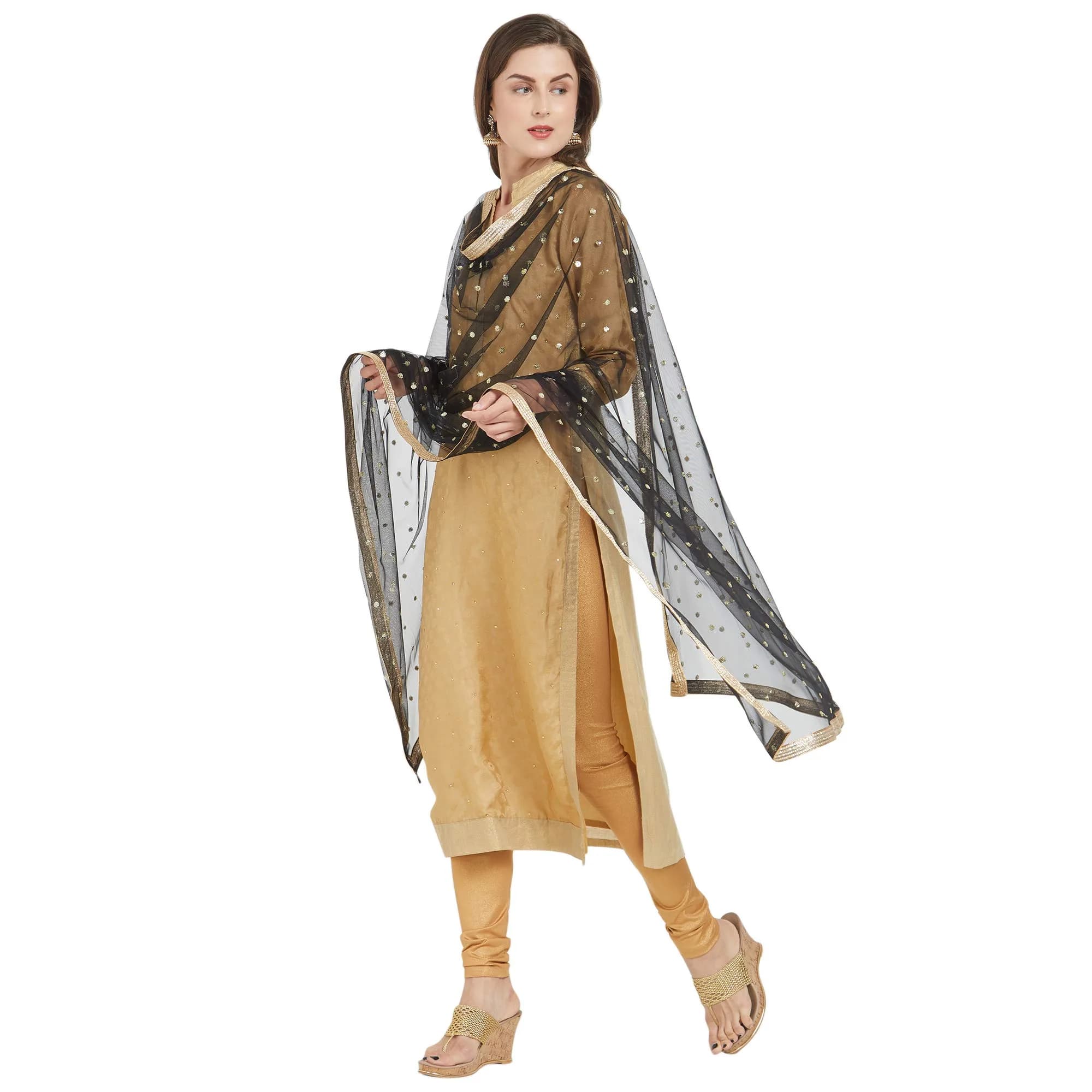 DUPATTA BAZAAR Embellished Black & Gold Net Dupatta 2.4m (7.87ft) | Party & Festive Wear - view 3