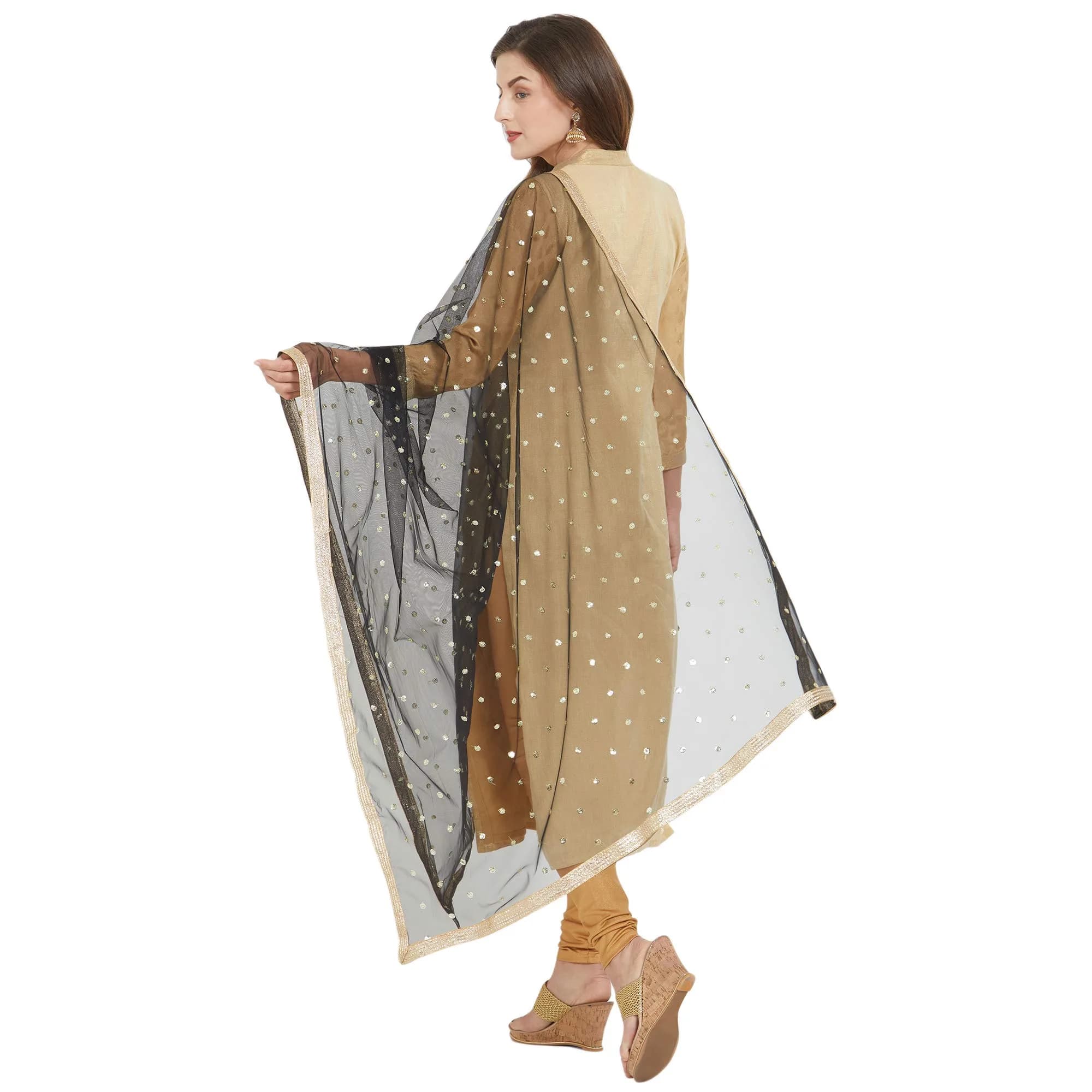 DUPATTA BAZAAR Embellished Black & Gold Net Dupatta 2.4m (7.87ft) | Party & Festive Wear - view 4