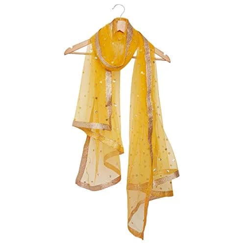 DUPATTA BAZAAR Embellished Yellow & Gold Net Dupatta 240cm (2.4m) | Party & Festive Wear thumbnail 5