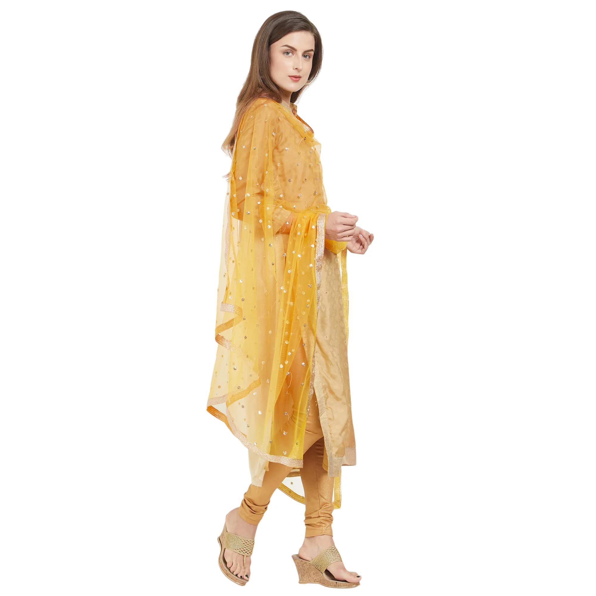 DUPATTA BAZAAR Embellished Yellow & Gold Net Dupatta 240cm (2.4m) | Party & Festive Wear - view 2